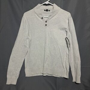 Express Mens Light Gray Heather Mock Neck Button Henley Sweater Size M